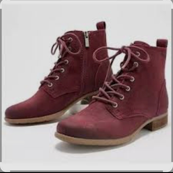 Earth New Leather Janel Lace Up Ankle Boots Burgundy Brown Women 8 - Picture 2 of 7